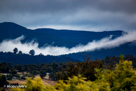 Clouds descending into the Huon Valley